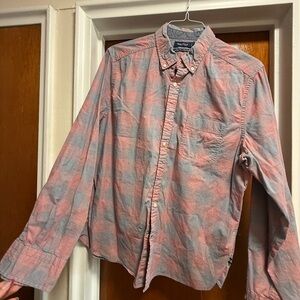 Nautica Men's Casual Pink and Gray Plaid Shirt